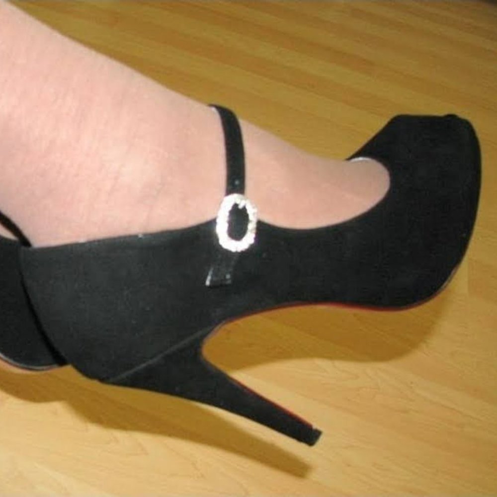 Brand New Sizes 7, 8, 9, 10 Black Suede Open Toe High Heel Shoes